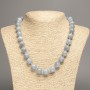 Necklace Aquamarine Gray-Blue Smooth Beads, 12 mm dia. ±, 50 cm length ±, made of white jade (synthetic dyed)