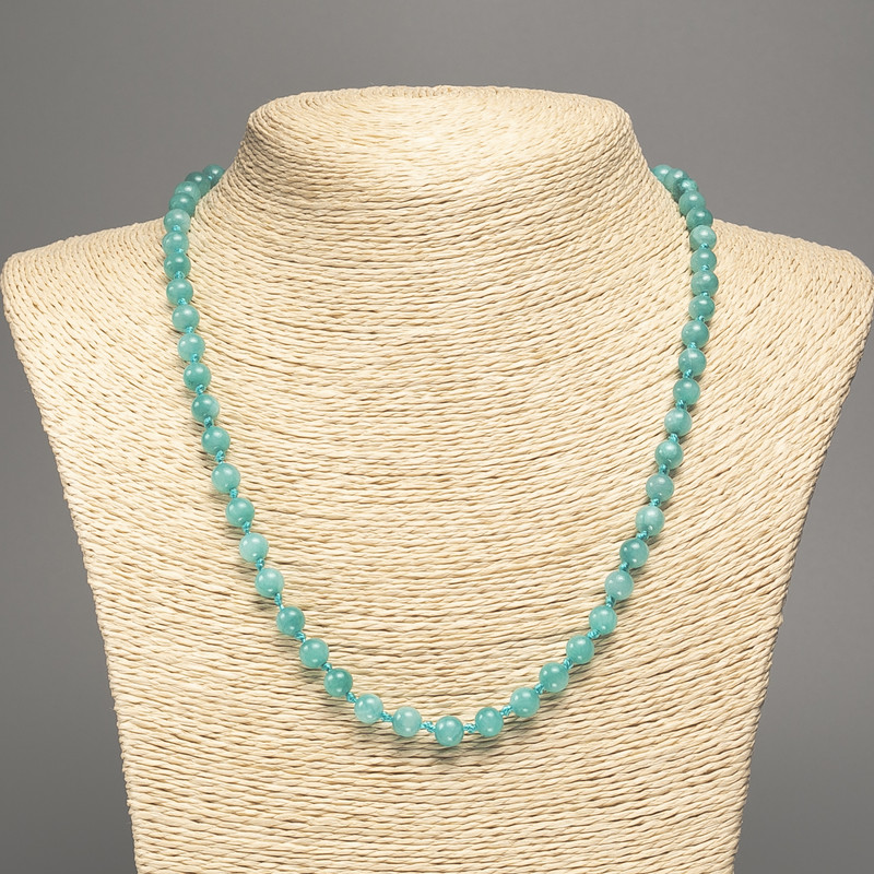 Necklace light green "Aquamarine" smooth bead, diameter 6mm±, length 50cm±, made of white jade (synthetic dyed)