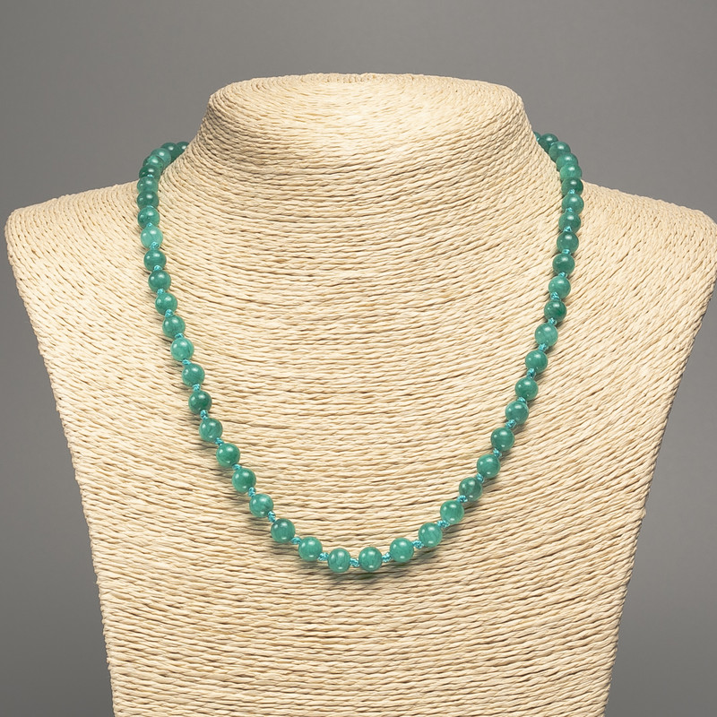 Necklace Green "Aquamarine" Smooth Beads, 6mm± Diameter, 50cm± Length, Made of White Jade (synthetic dyed)