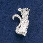 Brooch Cat with white and pink rhinestones, silver metal 37x21mm
