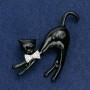 Brooch Cat Acrylic Black Color with White Rhinestones, Silver Metal 66×41mm