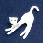 Brooch Cat White Acrylic with White Crystals, Silver Metal 66x41mm