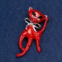 Brooch Cat Acrylic Red and Black, Silver Metal 53x25mm