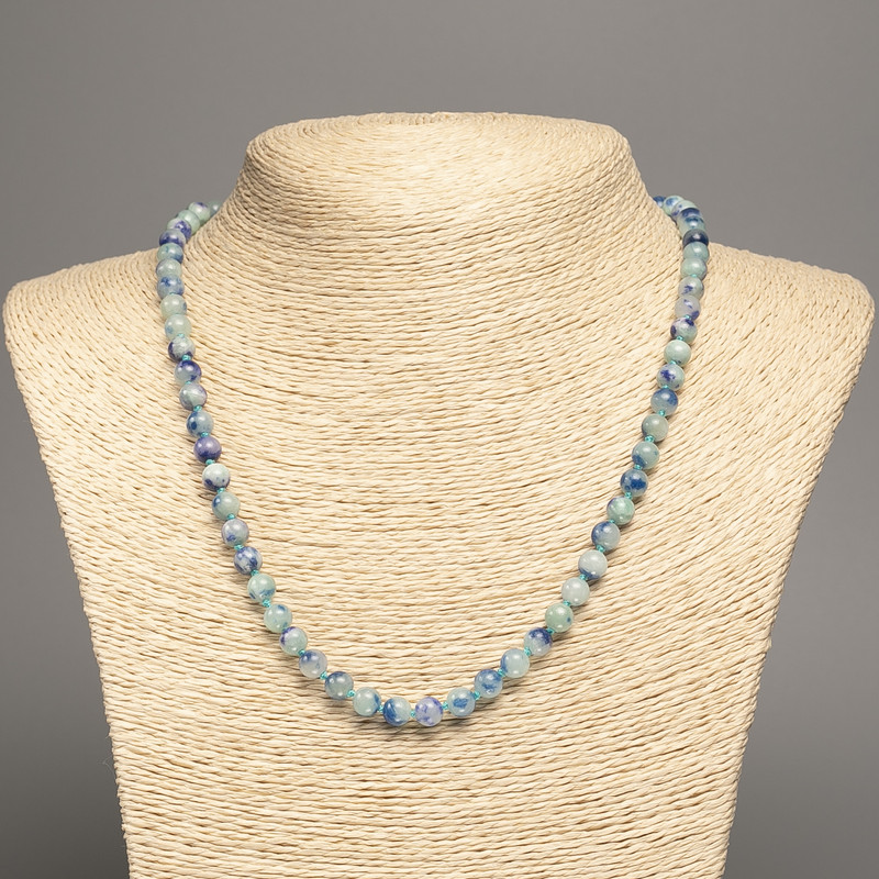 Necklace "Colors of Summer" blue-blue smooth bead, diameter 6mm±, length 50cm±, made of white jade (synthetic dyed)