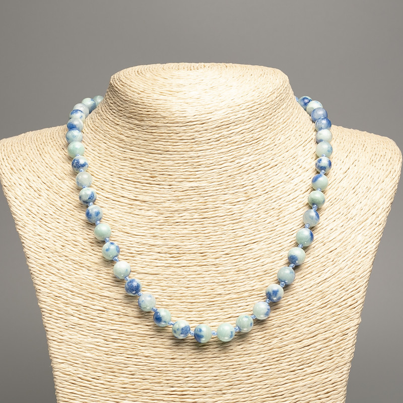 Necklace "Colors of Summer" blue-light blue smooth beads, diameter 8mm±, length 50cm±, made of white jade stone (synthetic dyed)