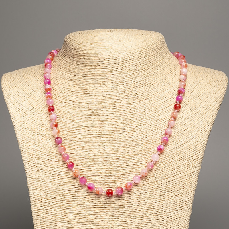 Necklace "Colors of Summer" white-pink-rust smooth beads, diameter 6mm±, length 50cm±, made of white jade (synthetic dyed)