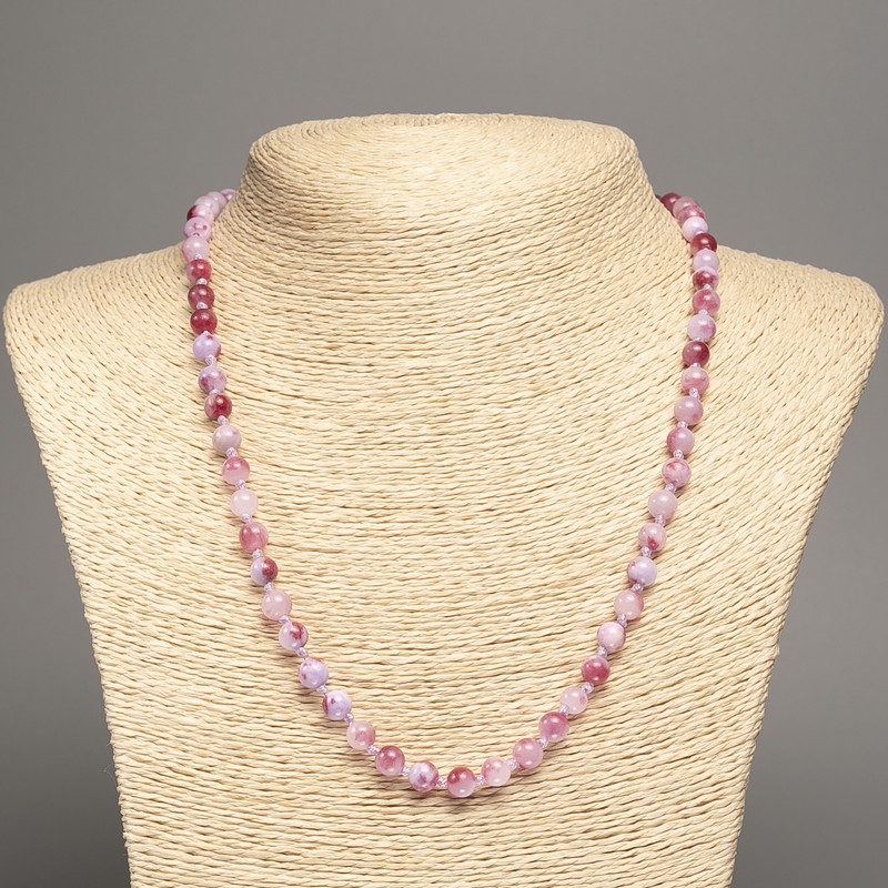 Necklace Barvy Lita (Colors of Summer) White Lavender Red Smooth Beads, 6mm diameter ±, length 50cm ±, made of white jade (synthetic dyed)