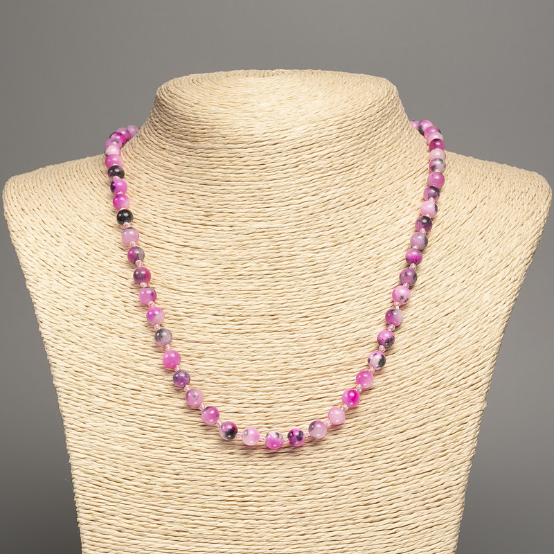 Necklace “Colors of Summer” white-gray Raspberry smooth beads, diameter 6mm±, length 50cm± made of white jade (synthetic dyed)