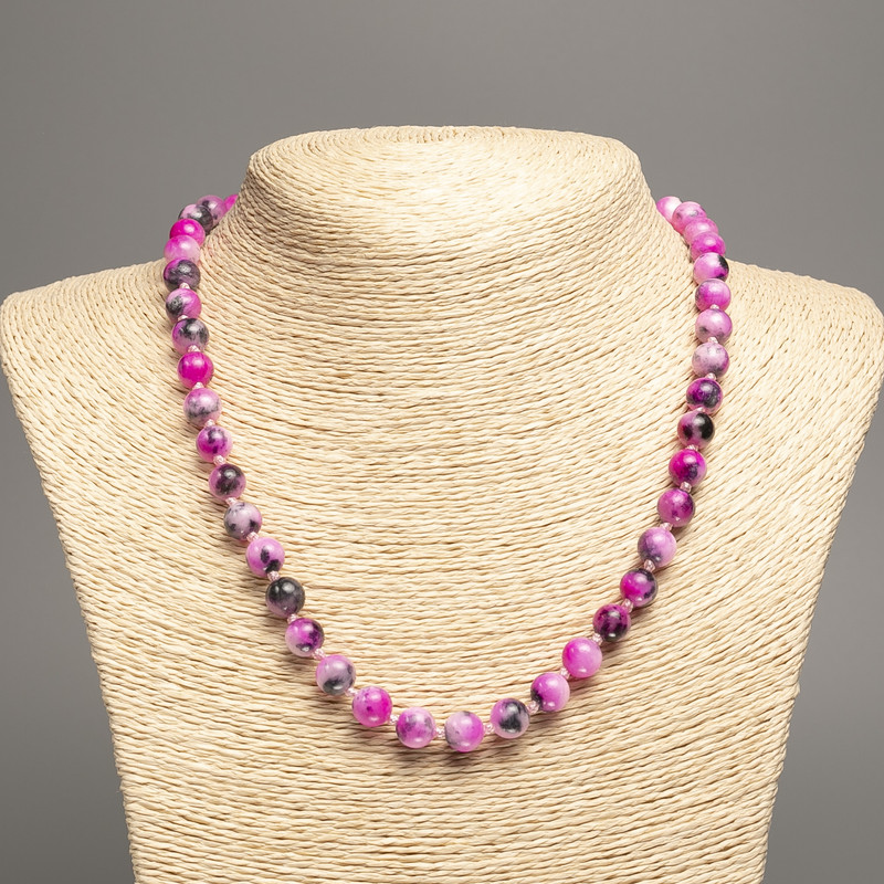 Necklace "Colors of Summer" white-gray raspberry smooth beads, diameter 8mm±, length 50cm± made of white jade (synthetic dyed)