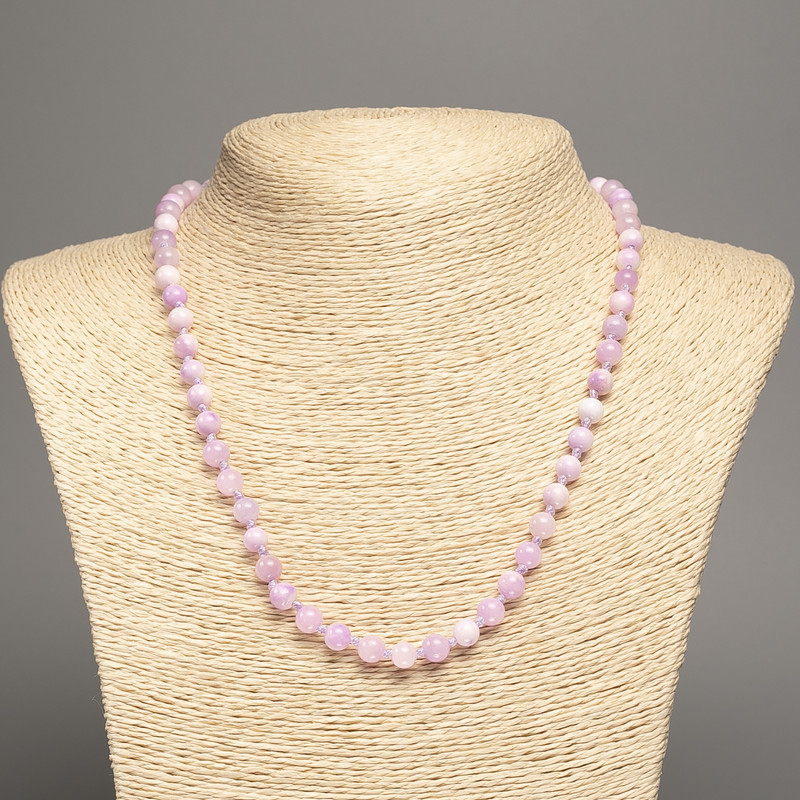 Necklace "Colors of Summer" white lavender smooth beads, diameter 6mm±, length 50cm±, made of white jade (synthetic dyed)