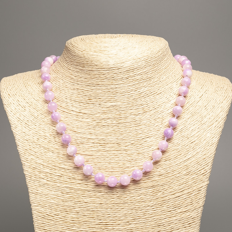 Necklace "Colors of Summer" white lilac smooth beads, diameter 8mm ±, length 50cm ±, made of white jade (synthetic dyed)