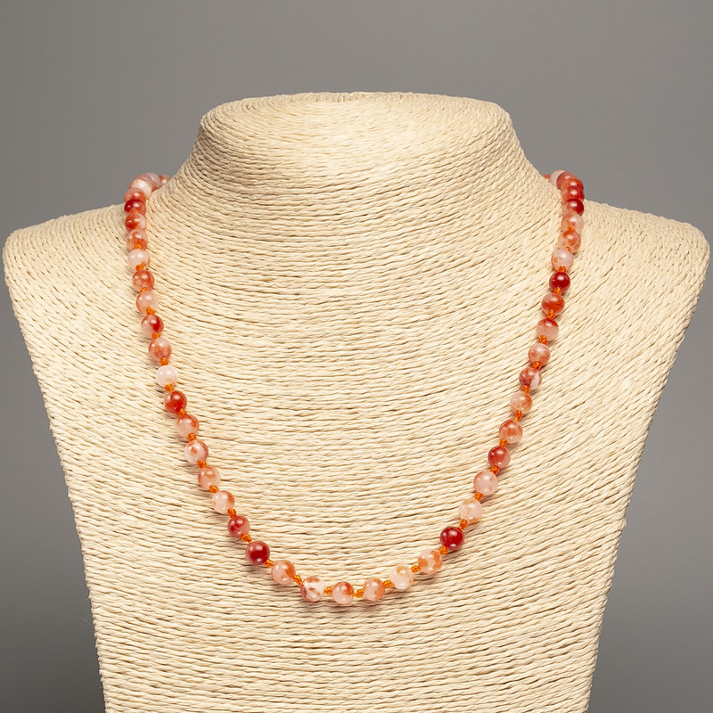 Necklace “Colors of Summer” white-rust smooth beads, 6mm diameter ±, length about 50cm ±, made of white jade (synthetic dyed)