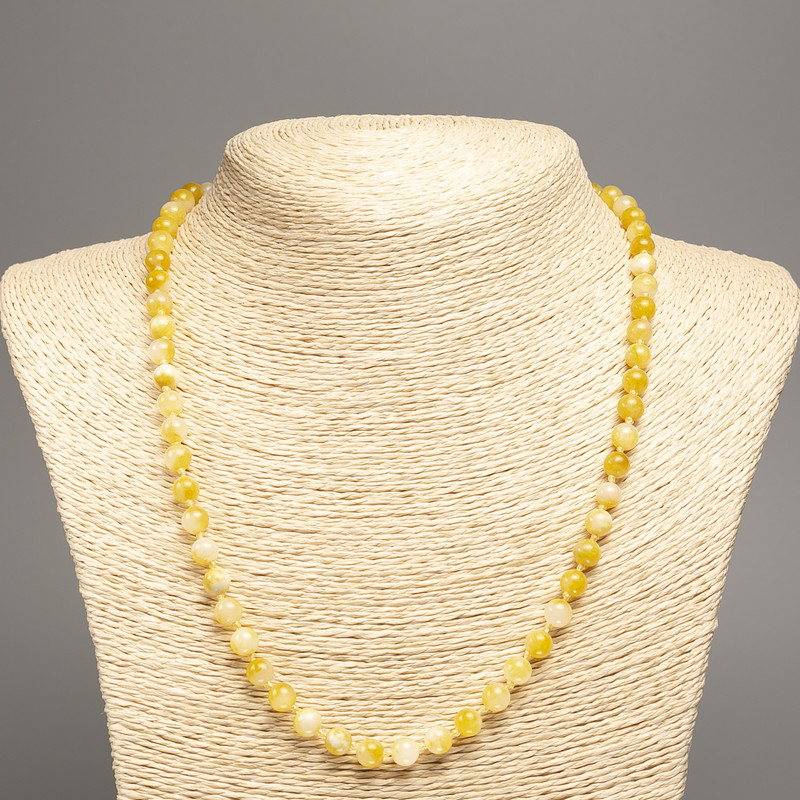 Necklace "Colors of Summer" white-golden smooth beads, diameter 6mm±, length 50cm±, made of white jade (synthetic dyed)