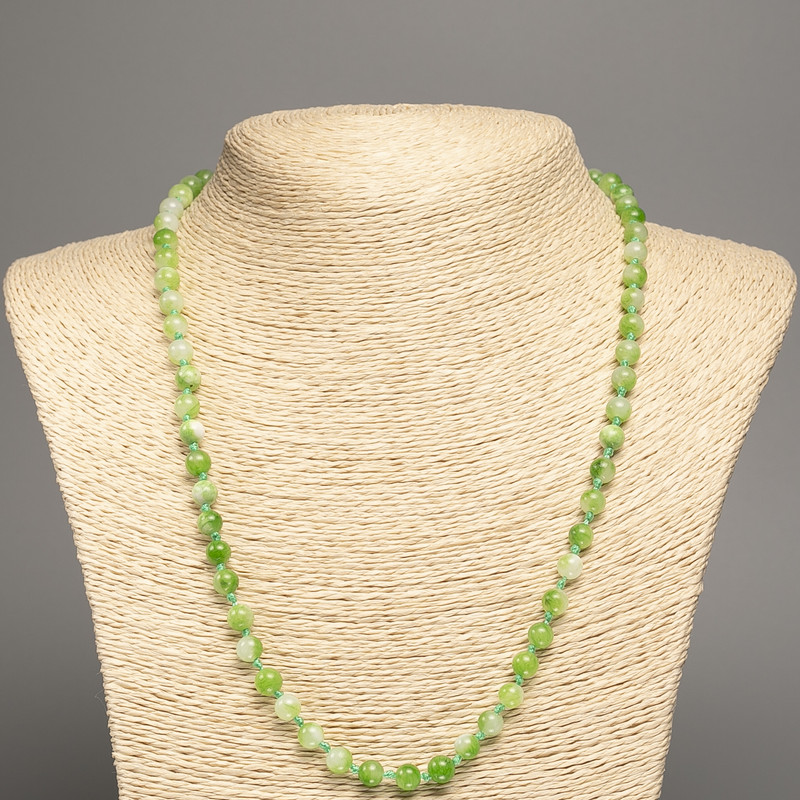 Necklace "Colors of Summer" white-green smooth round beads, diameter 6mm±, length 50cm±, made of white jade (synthetic dyed)