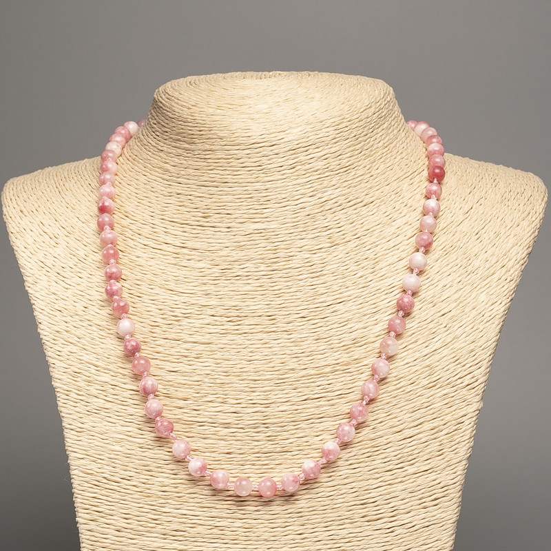 Necklace "Colors of Summer" white-pink smooth round beads, diameter 6mm±, length 50cm±, made of white jade (synthetically dyed)