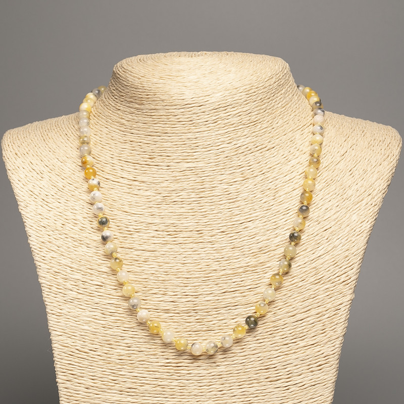 Necklace "Colors of Summer" white-gray-yellow smooth beads, diameter 6mm±, length 50cm±, made of white jade (synthetic dyed)