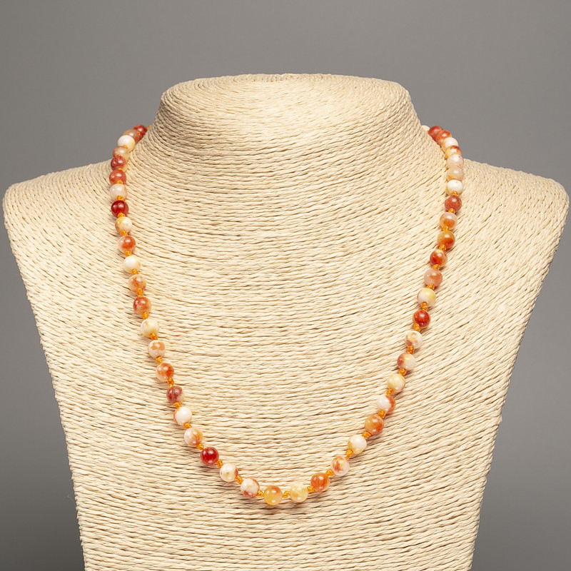 Necklace "Colors of Summer" White-Rose Gold Smooth Beads, 6mm diameter ±, length 50cm ±, made of white jade (synthetic dyed)