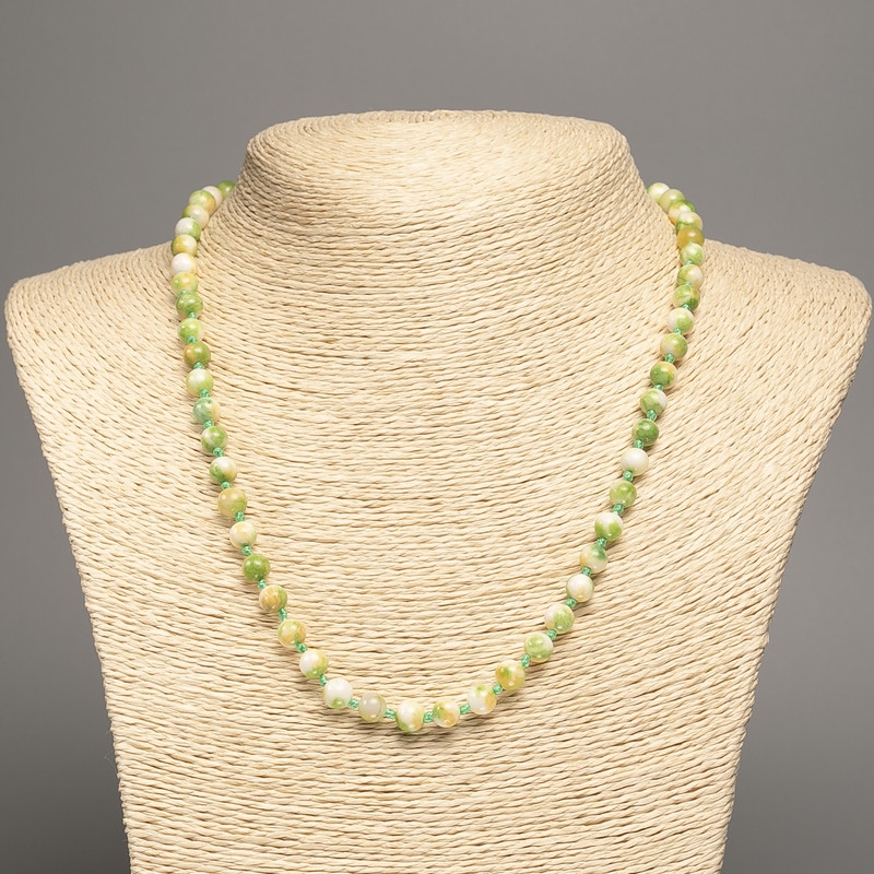 Necklace "Colors of Summer" white yellow green smooth beads, diameter 6mm±, length 50cm±, made of white jade (synthetic dyed)