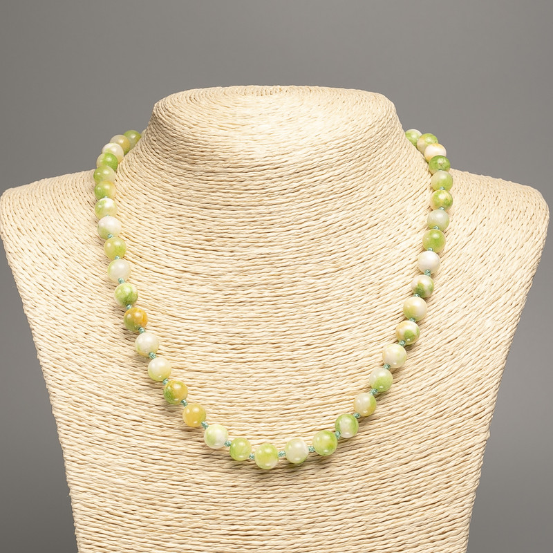 Necklace "Colors of Summer" white-yellow-green smooth beads, diameter 8mm±, length 50cm± made of white jade (synthetic dyed)