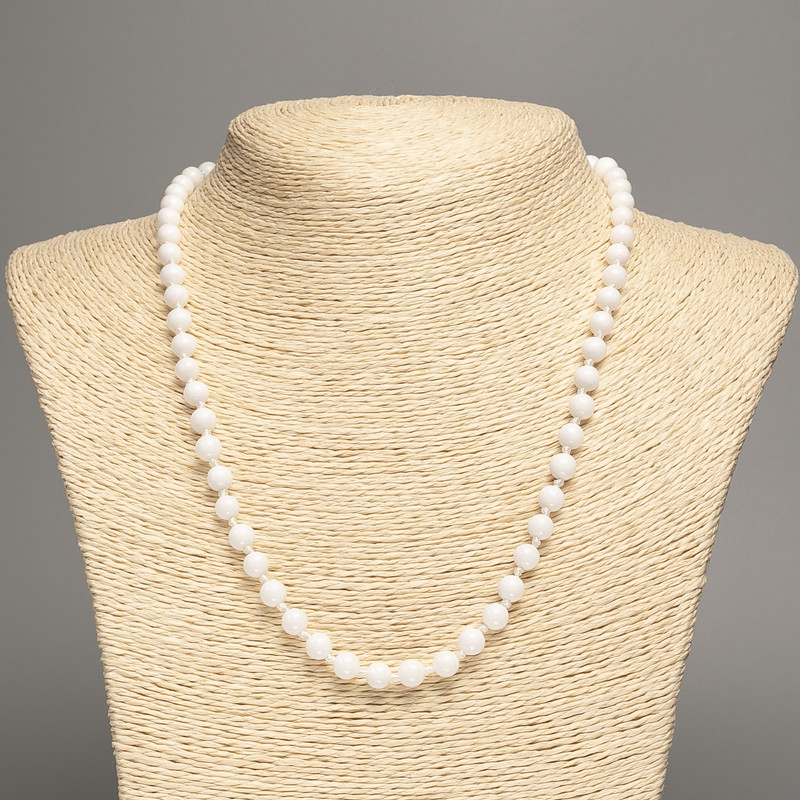Necklace “Colors of Summer” bright white smooth round beads, diameter 6mm±, length 50cm±, made of white jade (synthetic dyed)