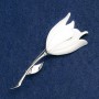 Flower Brooch, white enamel, silver metal 27x72mm