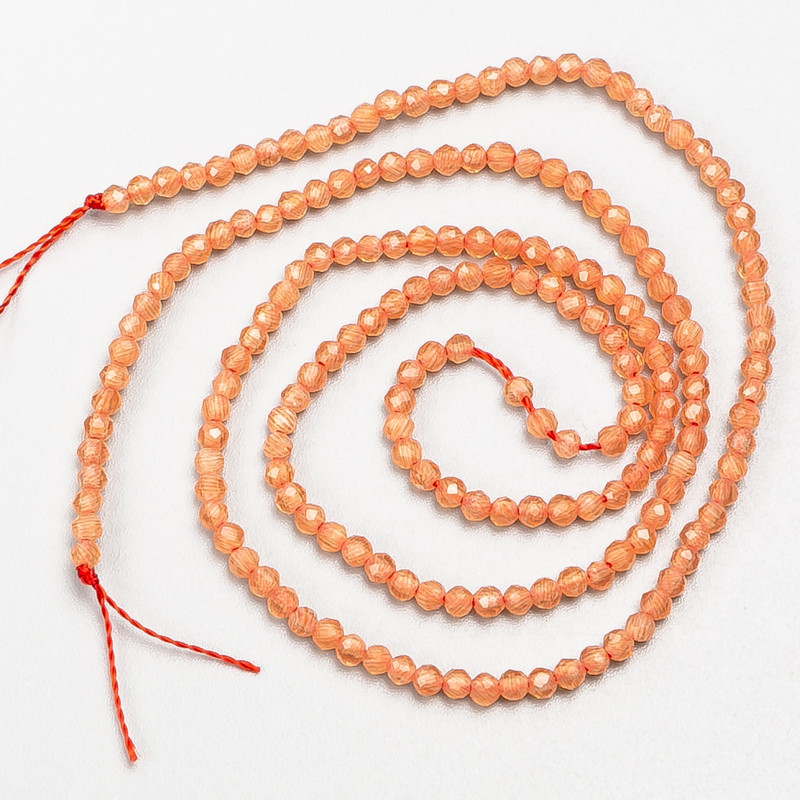 Small Spinel Beads (synthetic) Coral Faceted Round 2mm ± on thread, length 37cm