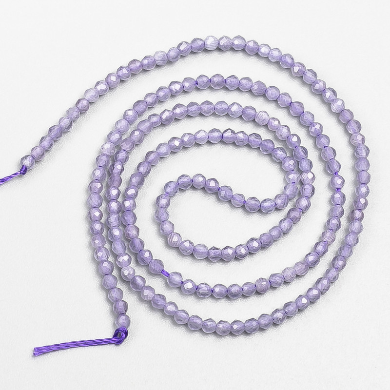 Small Spinel Beads (synthetic) purple-amethyst, faceted ball, diameter 2 mm±, on thread, length 37 cm
