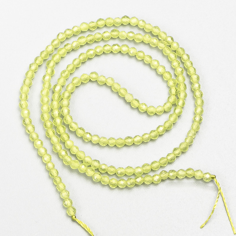 Small Grenulated Spinel Beads (synthetic) Lime Yellow, Faceted Ball, 2mm± diameter, on thread, length 37cm