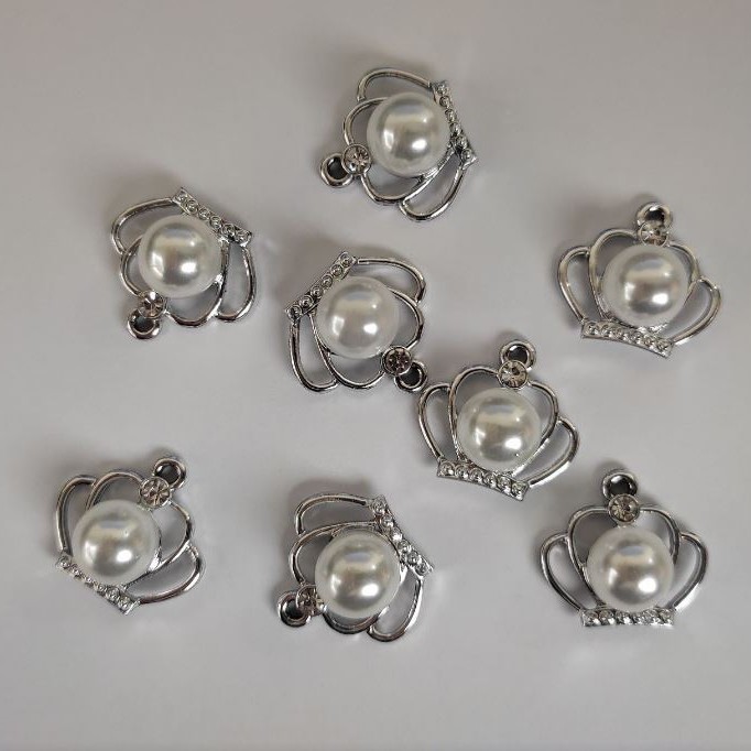 Pendant Crown Silver Tone with Bead, diameter 18mm, length 17m in-, bead diameter 1.5 mm packaging 7 pcs (+ -)