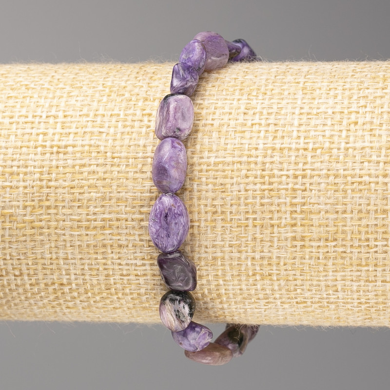 Charoite Stone Bracelet, faceted beads, 8x12 mm ±, elastic, length 18 cm +