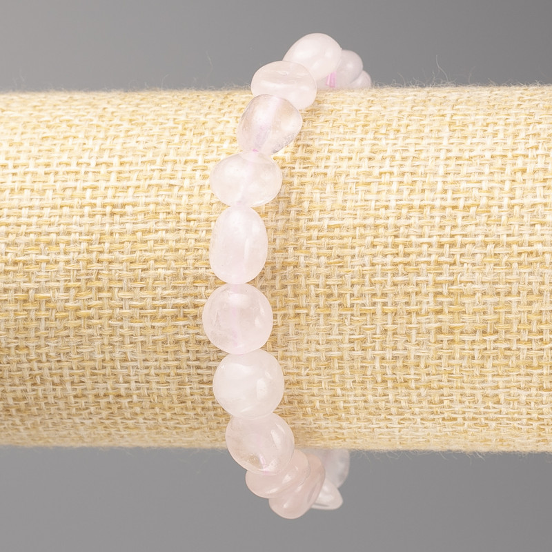 Bracelet Pink Quartz Natural Stone Tumbled Beads, diameter 9x11mm ±, length 18cm ± (stretch)