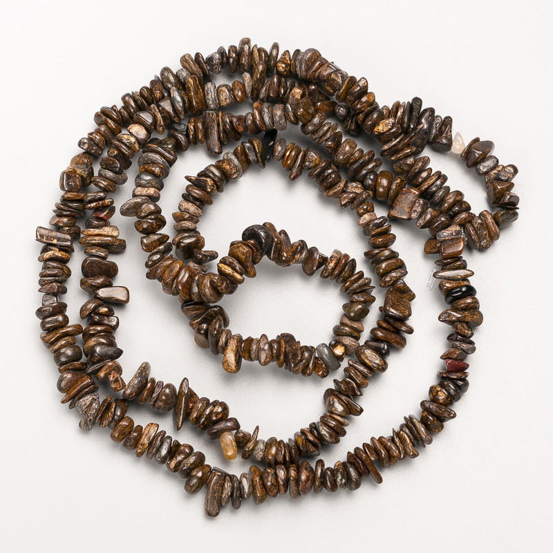Bronzite Natural Stone Beads Chunk on Thread, diameter 7×2 mm, length 88 cm