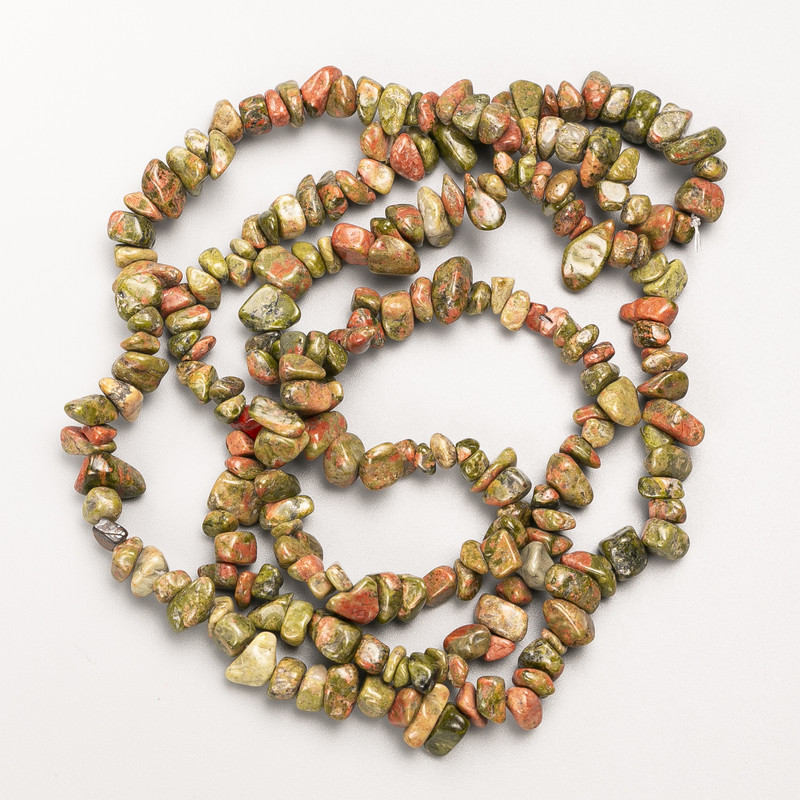 Geliotrop Unakit Natural Stone Chip Beads on Thread, 9×4 mm diameter, 80 cm length ±