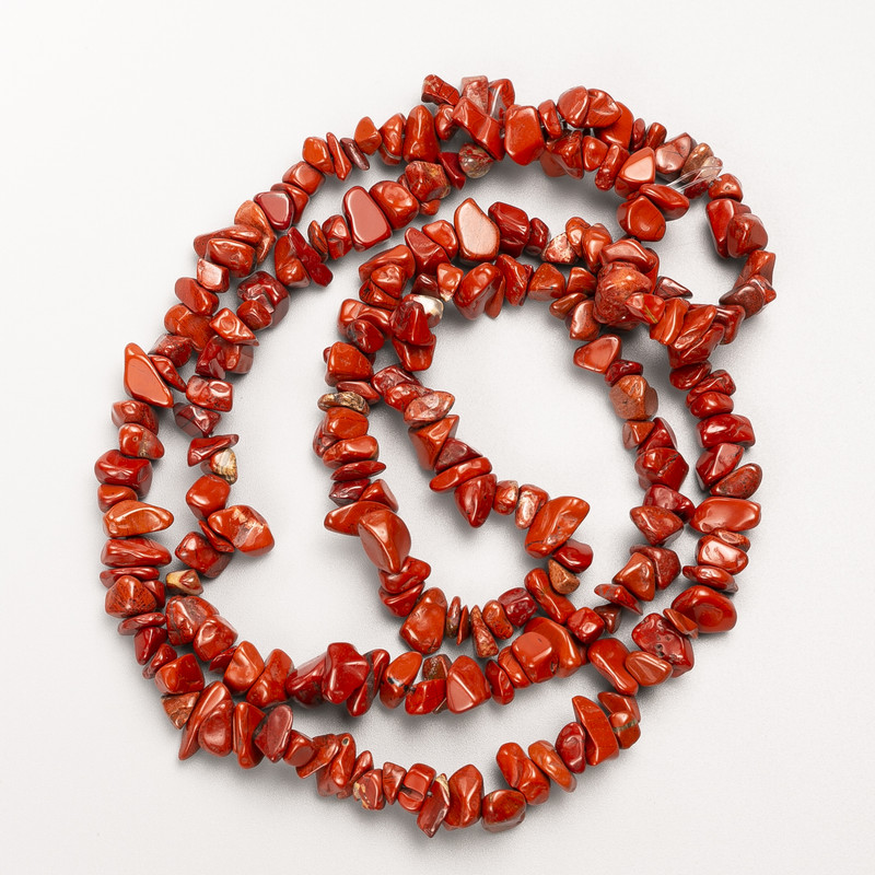 Red Jasper Beads natural stone chip on thread, diameter 8x3mm±, length 80cm ±
