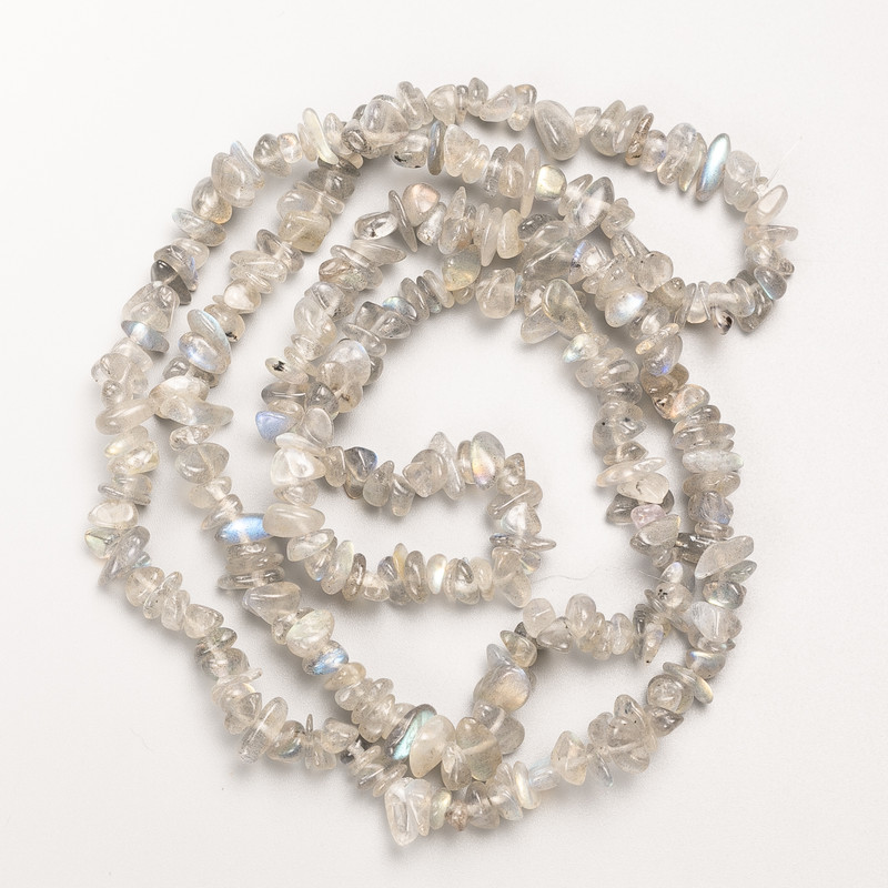 Labradorite Beads natural stone chip on thread, diameter 7x3mm±, length 80cm ±