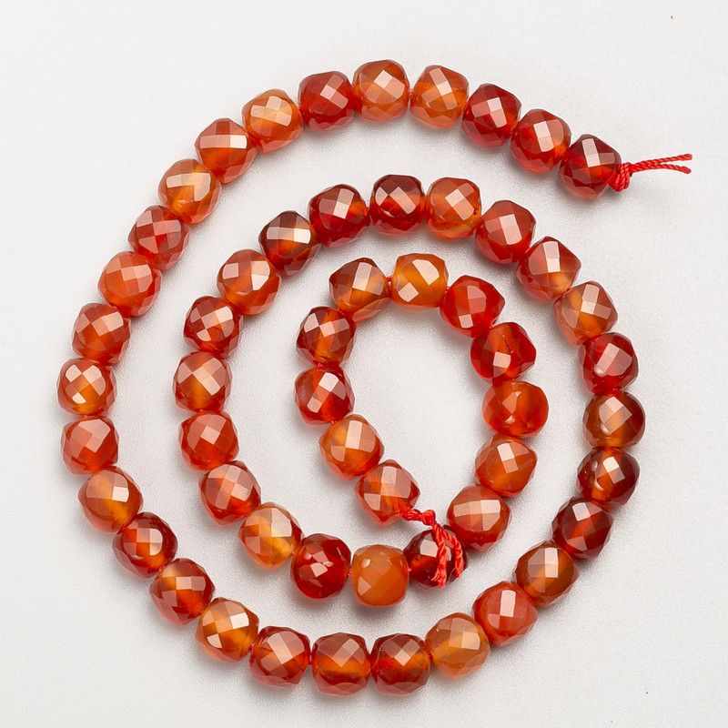 Carnelian Beads natural stone faceted cube on a thread, diameter 7 mm±, length 39 cm±