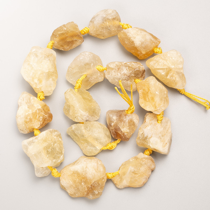 Unpolished Citrine Beads natural stone nugget on thread d 22x26mm+-, length 44cm +