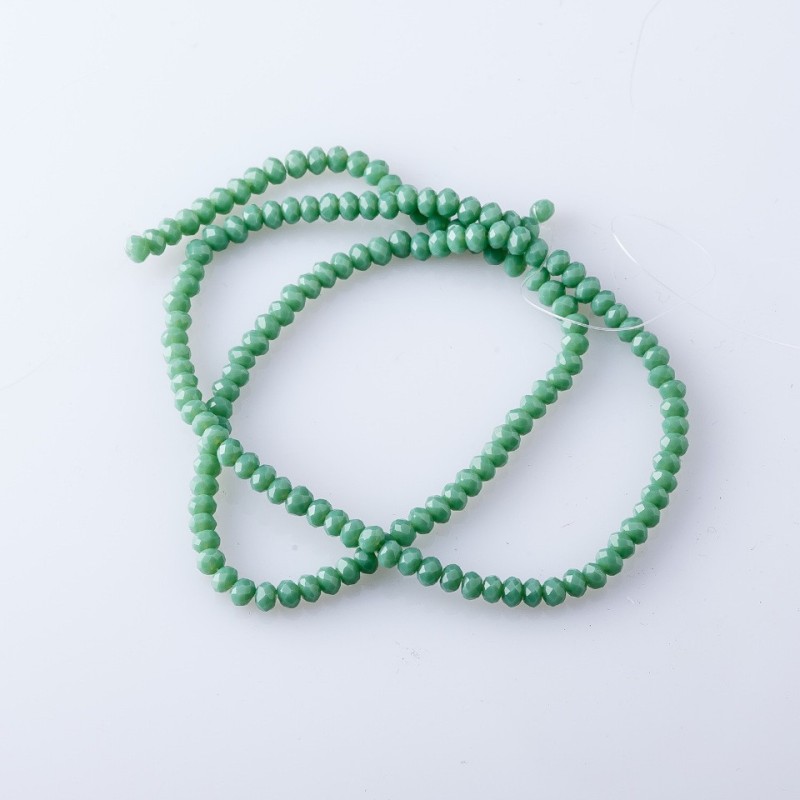 Czech Crystal Beads on Thread, Matte "Green Pea", Diameter 3.5mm, 38-40cm