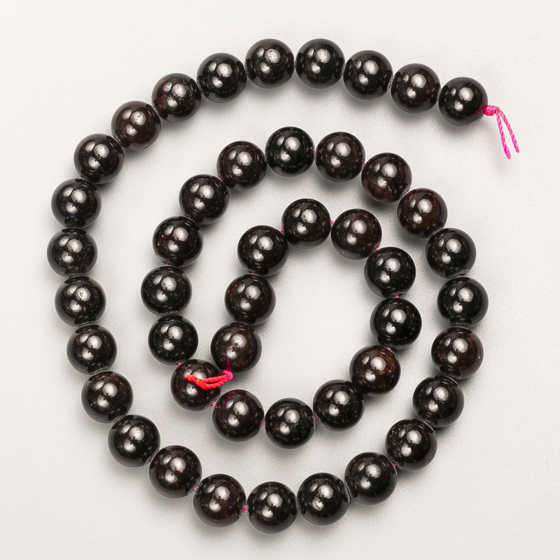 Garnet Beads Natural Stone Smooth Sphere on Thread, diameter 9mm+-, length 39cm +