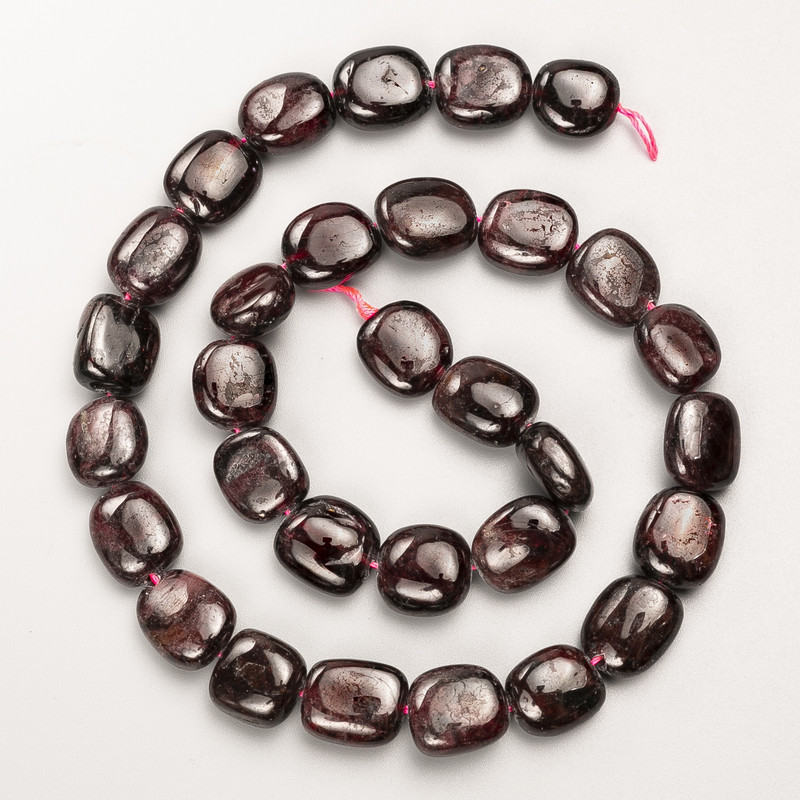 Garnet Beads Natural Stone Tumbled on Thread d 12x13x7mm+-, length 40cm +