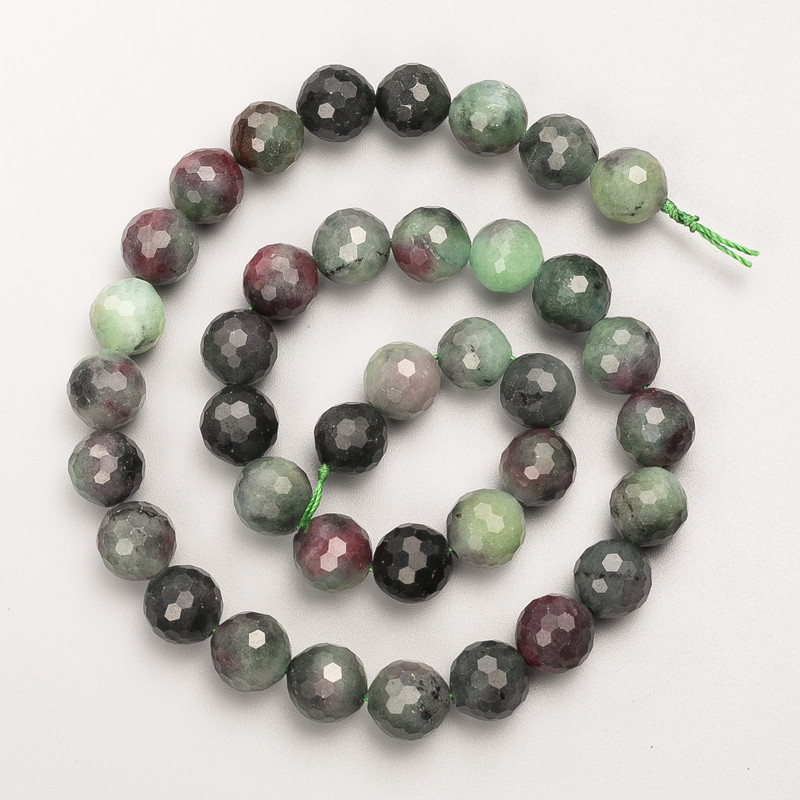 Zoisite Beads, Natural Stone, Faceted Round Beads on Thread, 10mm diameter, 38 cm length