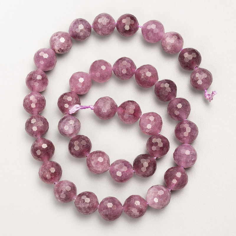 Turmaline Rubyelit Beads, Natural Stone, Faceted Round Bead on Thread, 10 mm dia ±, Length 38 cm ±