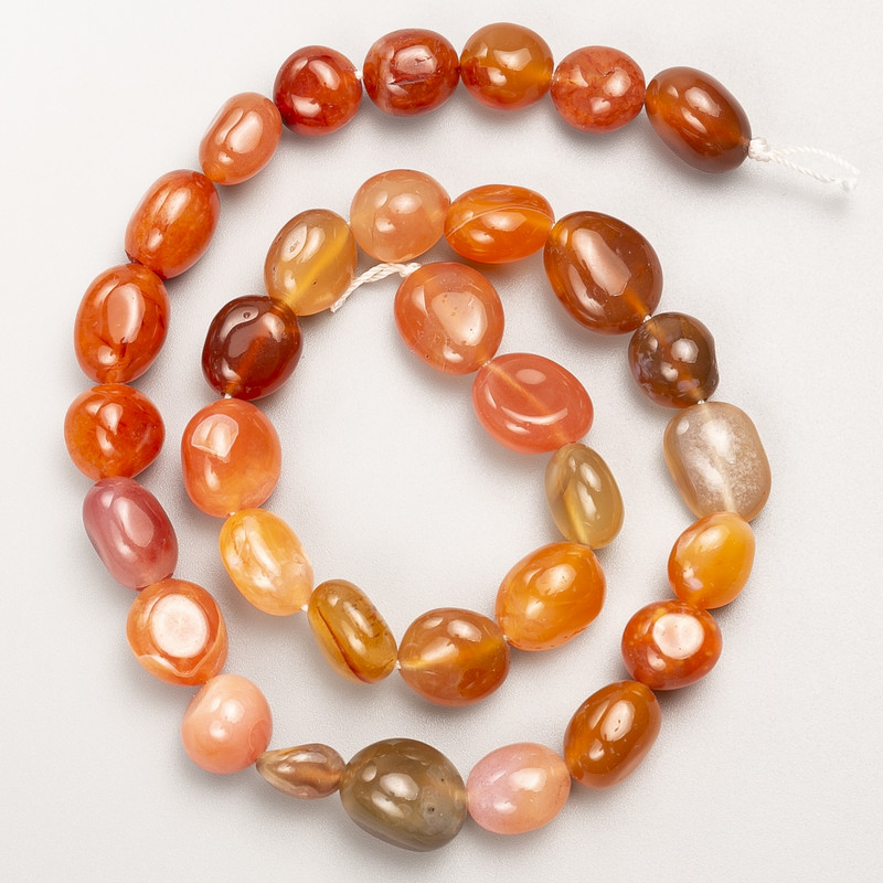 Carnelian Beads, natural stone, faceted on thread d 11x14mm±, length 39cm ±