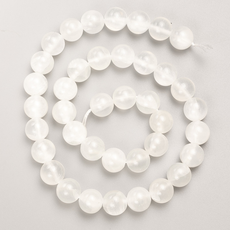 Belomorite Beads natural stone smooth ball on thread, diameter 10mm±, length 39cm±