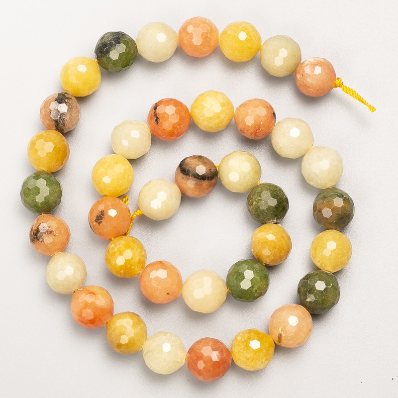 Assorted Beads of Natural Stone - Faceted Round Bead on Thread, 10mm ±, 38cm ± length