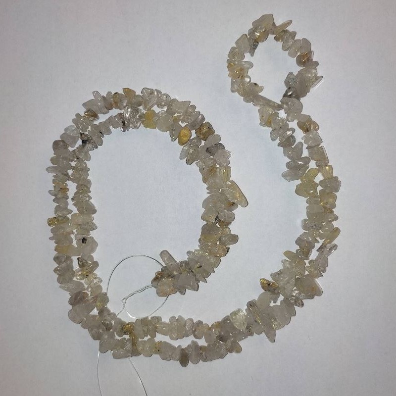 Rutilated Quartz Beads Hairy (Hairy Quartz) Natural Stone Bead Chip on Thread, 8x4mm, length 84cm +