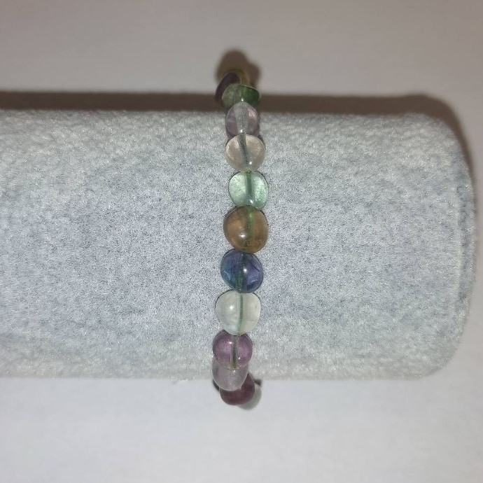 Fluorite Bracelet with Natural Stone, faceted, diameter 7×9 mm± on elastic, length 18 cm+