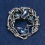 Brooch Accent with blue and green crystals, white rhinestones, dark-silver metal, 47x47mm