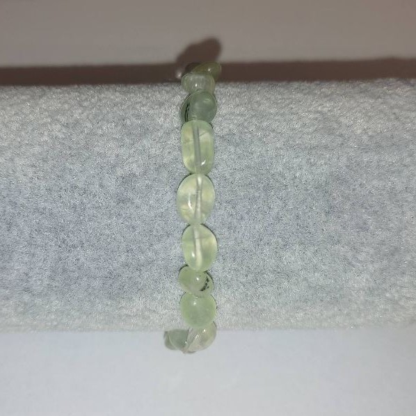 Prehnite Beaded Bracelet, 7×10 mm facets, 18 cm elastic band