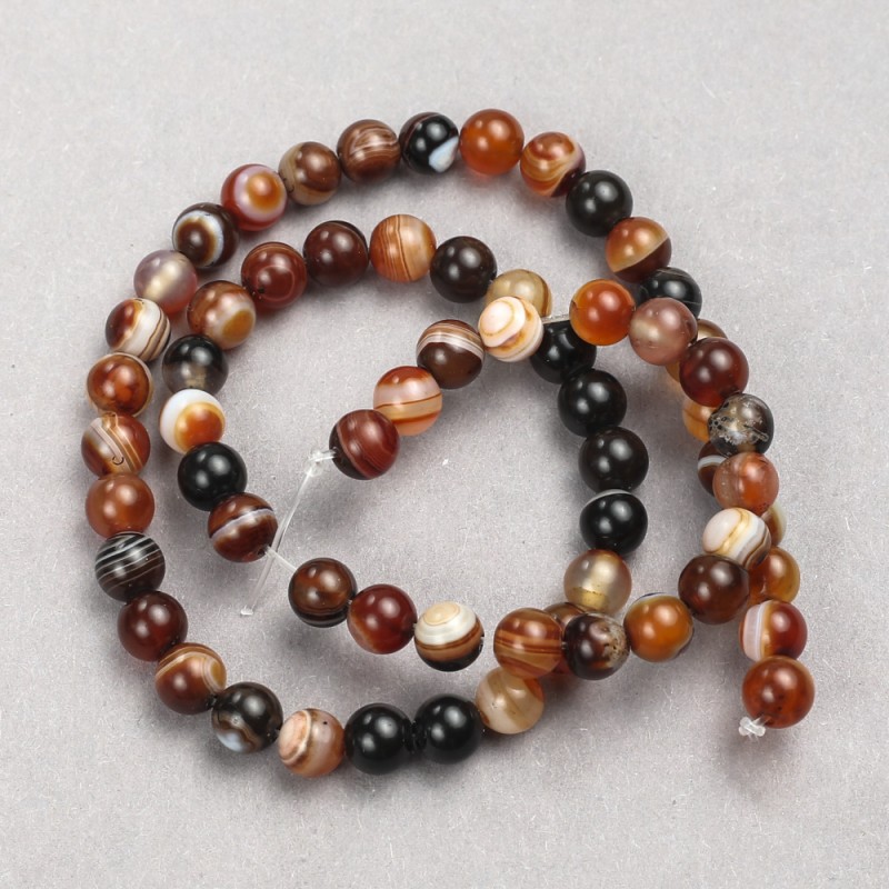 Brown Agate Beads Smooth Round on Threaded Cord, 6mm± Diameter, 38cm± Length